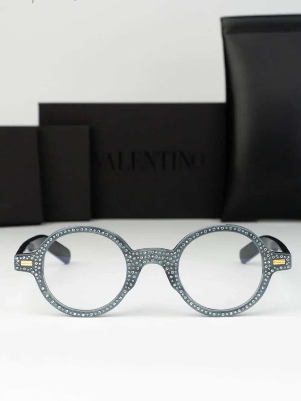 Valentino Women Eyeglasses Blue Pearl Crystal Round VLX-185 C NEW AUTHENTIC
